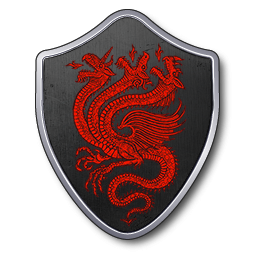 Un dragon tricéphale rouge, crachant du feu, sur champ noir