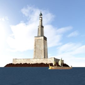 Reconstitution du phare d'Alexandrie (crédits : Emad Victor SHENOUDA, Wikimedia Commons)