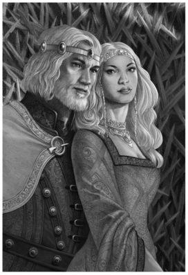 Le roi Jaehaerys I Targaryen et sa sœur-épouse, la Bonne Reine Alysanne (crédits : Doug Wheatley, Fire and Blood)