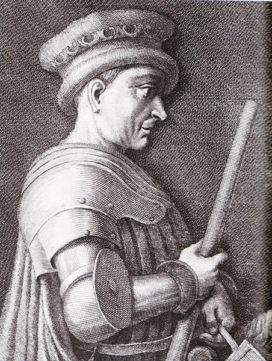 Gravure de John Hawkwood (1323–1394), condottière de la Compagnie Blanche (WikiCommons).