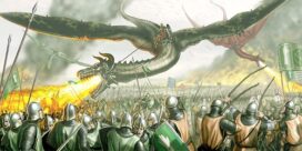 Balerion, chevauché par Aegon Ier, brûlant les armées Jardinier et Lannister au Champ de Feu (par Amok)