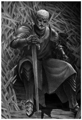 Maegor I Targaryen sur le Trône de Fer (crédits : Doug Wheatley, Fire and Blood)