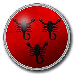 Trois scorpions noirs sur champ rouge